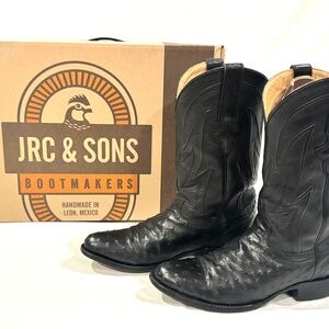 JRC & Sons Men's Full Quill Ostrich Cowboy Boot in Black Size 10